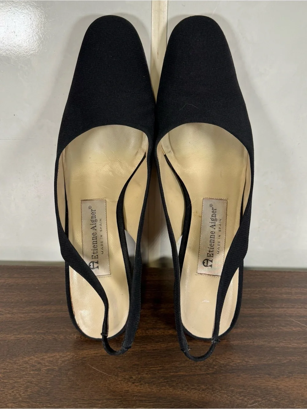 ETIENNE AIGNER Leather 'Melrose' Fabric Slingback Dress Heels~Black~Size 8 M